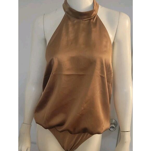 Ro & De Noir Anthropologie Copper Gold Womans Sz. L Silky Bodysuit One Piece - Picture 2 of 7